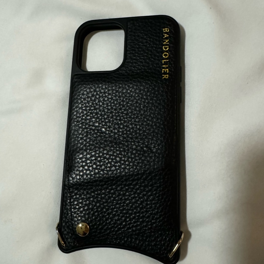 Emma Pebble Leather Crossbody iPhone 12 Pro Black/Gold studded strap